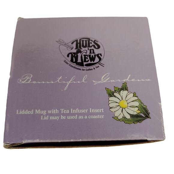Tulips Hues and Brews Lidded Mug & Tea Infuser Insert Lid used as a coaster - Picture 5 of 7